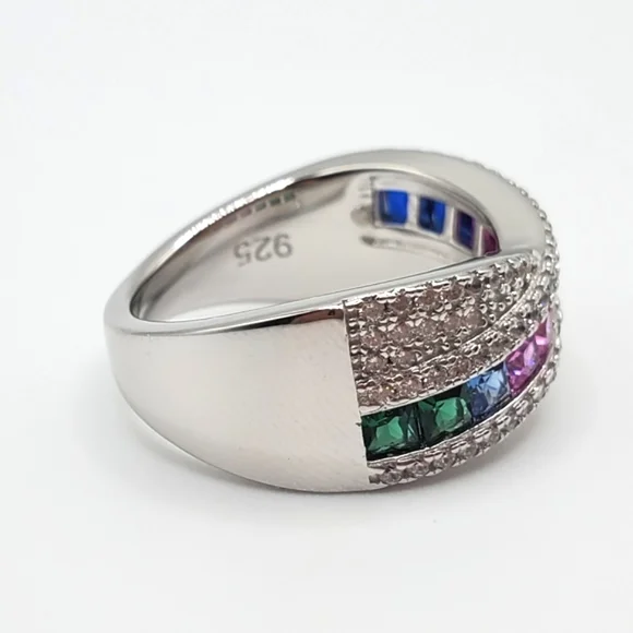 Princess Cut Multicolor Rainbow 925 Sterling Silver Multicolor CZ Twist Ring! - Picture 5 of 8